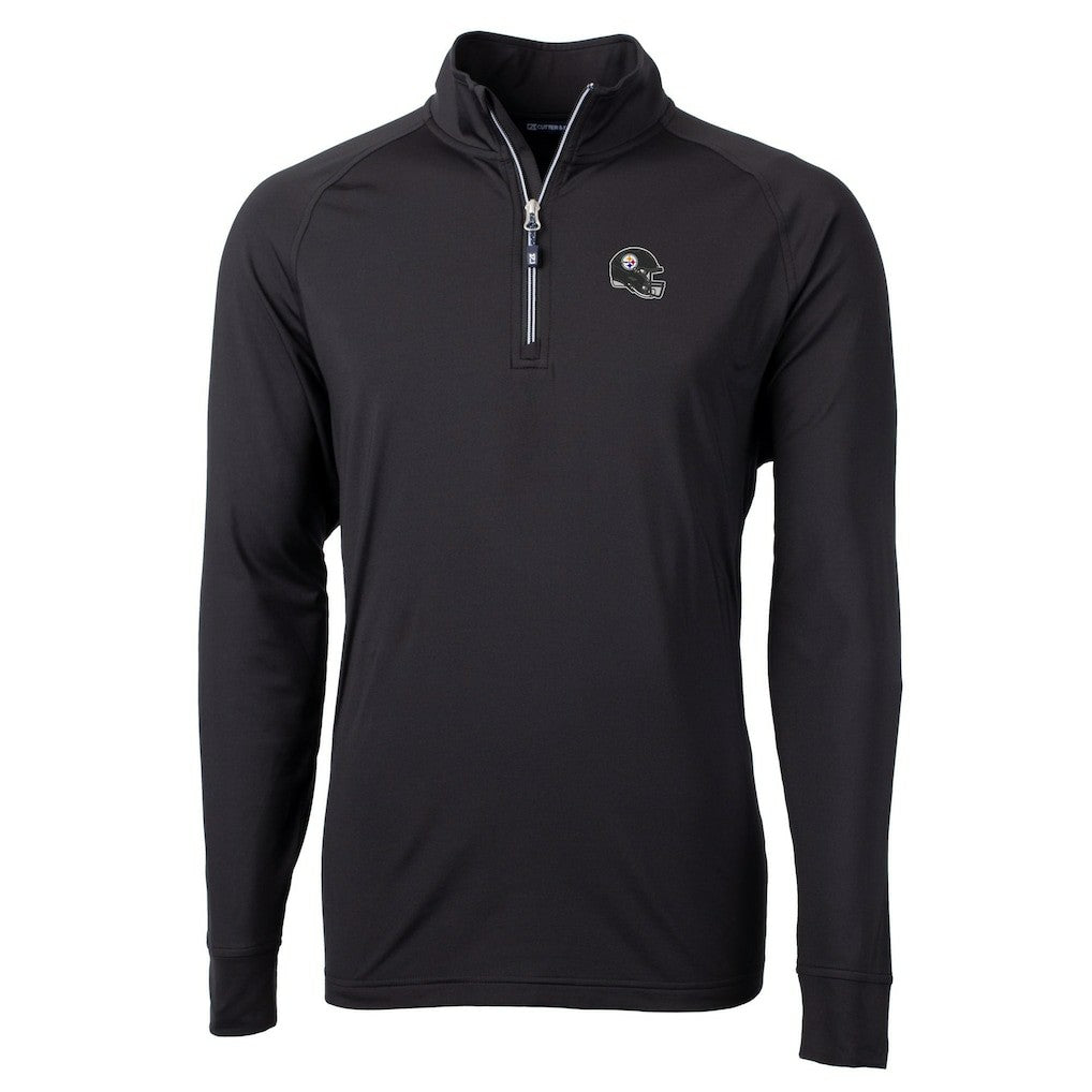 Pittsburgh Steelers Cutter & Buck Helmet Adapt Eco Knit Stretch Recycled Quarter-Zip Pullover Top Black