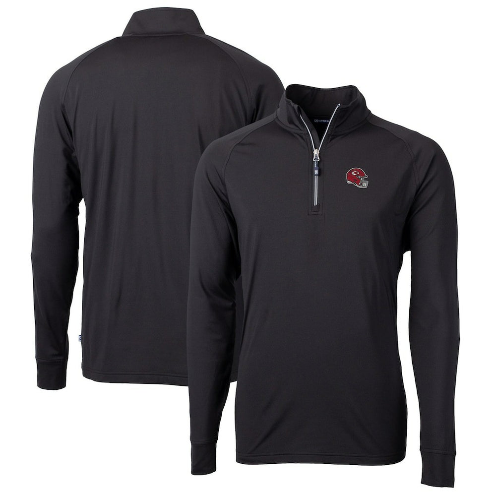 Kansas City Chiefs Cutter & Buck Helmet Adapt Eco Knit Stretch Recycled Quarter-Zip Pullover Top Black