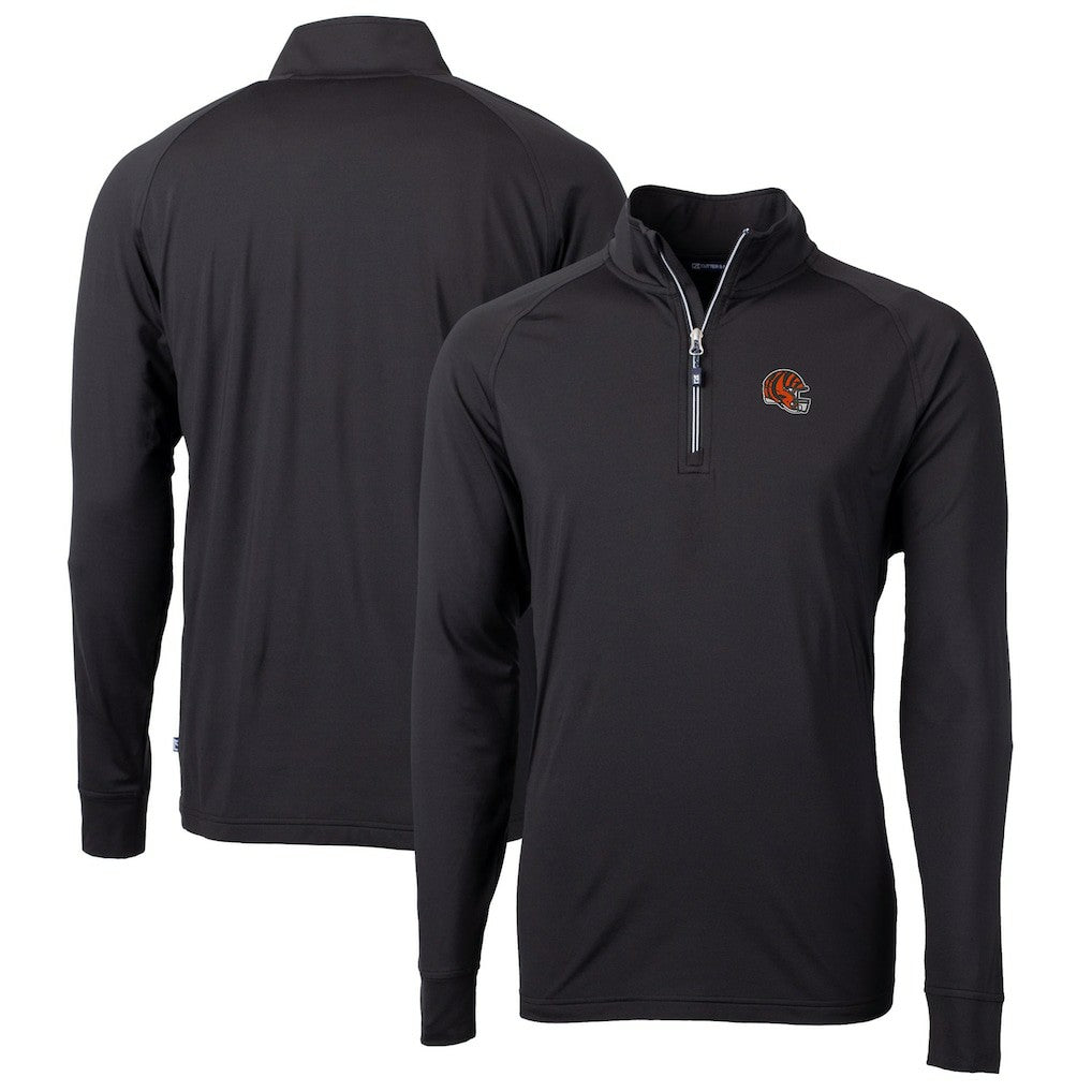Cincinnati Bengals Cutter & Buck Helmet Adapt Eco Knit Stretch Recycled Quarter-Zip Pullover Top Black