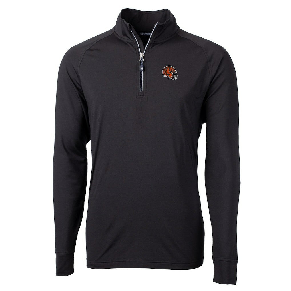 Cincinnati Bengals Cutter & Buck Helmet Adapt Eco Knit Stretch Recycled Quarter-Zip Pullover Top Black