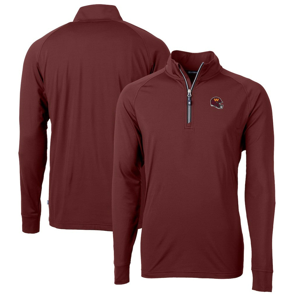 Washington Commanders Cutter & Buck Helmet Adapt Eco Knit Stretch Recycled Quarter-Zip Pullover Top Burgundy