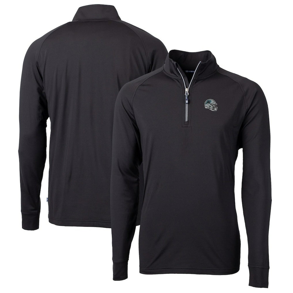 Carolina Panthers Cutter & Buck Helmet Adapt Eco Knit Stretch Recycled Quarter-Zip Pullover Top Black