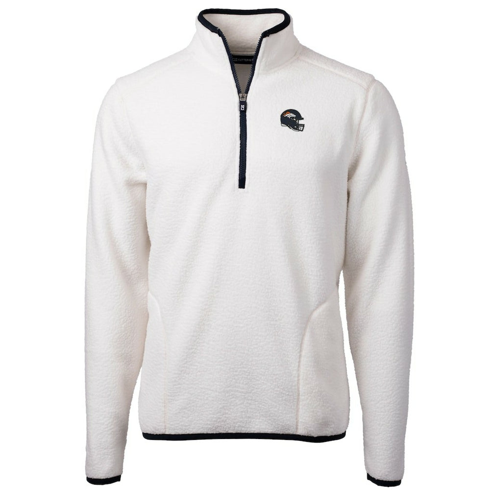 Denver Broncos Cutter & Buck Helmet Cascade Eco Sherpa Fleece Quarter-Zip Pullover Jacket White