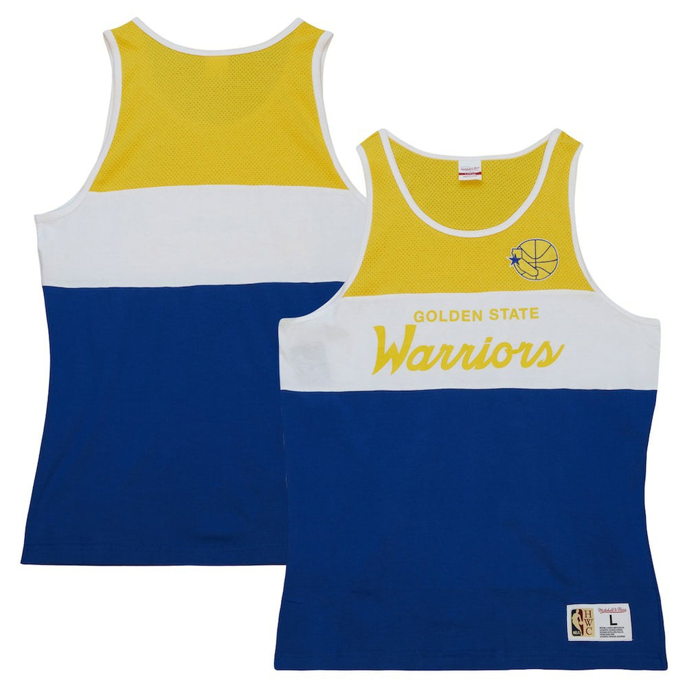 Golden State Warriors Special Script Tank Top for sale Royal | Mitchell & Ness discount