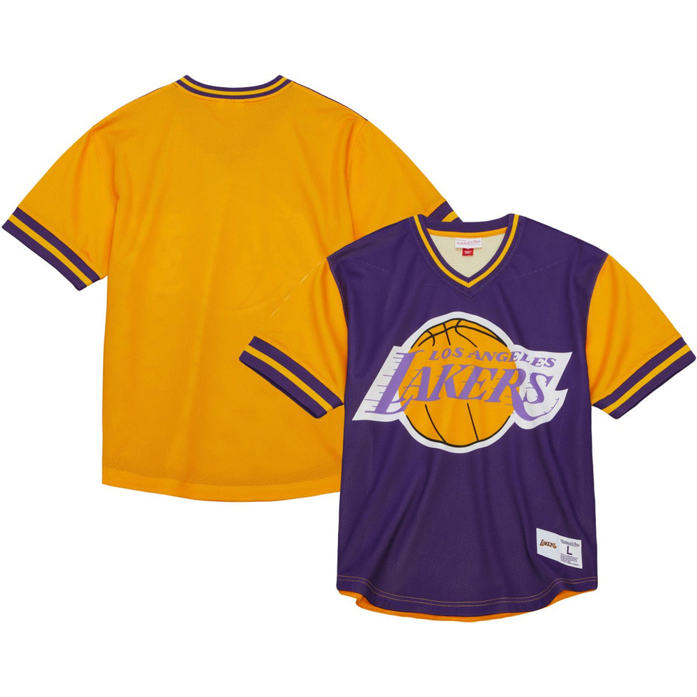 Los Angeles Lakers Jumbotron 3.0 Mesh V-Neck T-Shirt Purple | Mitchell & Ness online