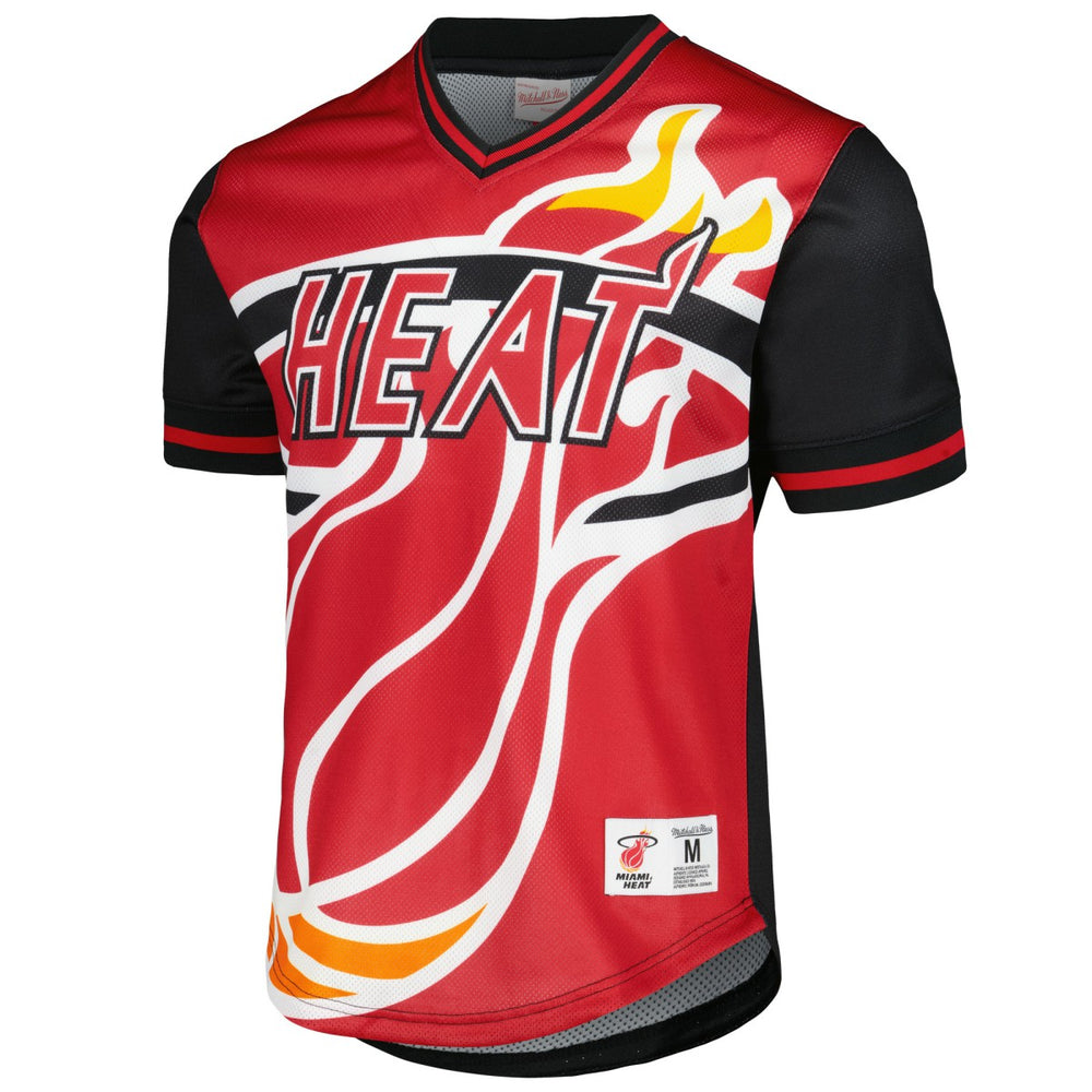 Miami Heat Jumbotron 3.0 Mesh V-Neck T-Shirt Red | Mitchell & Ness discount