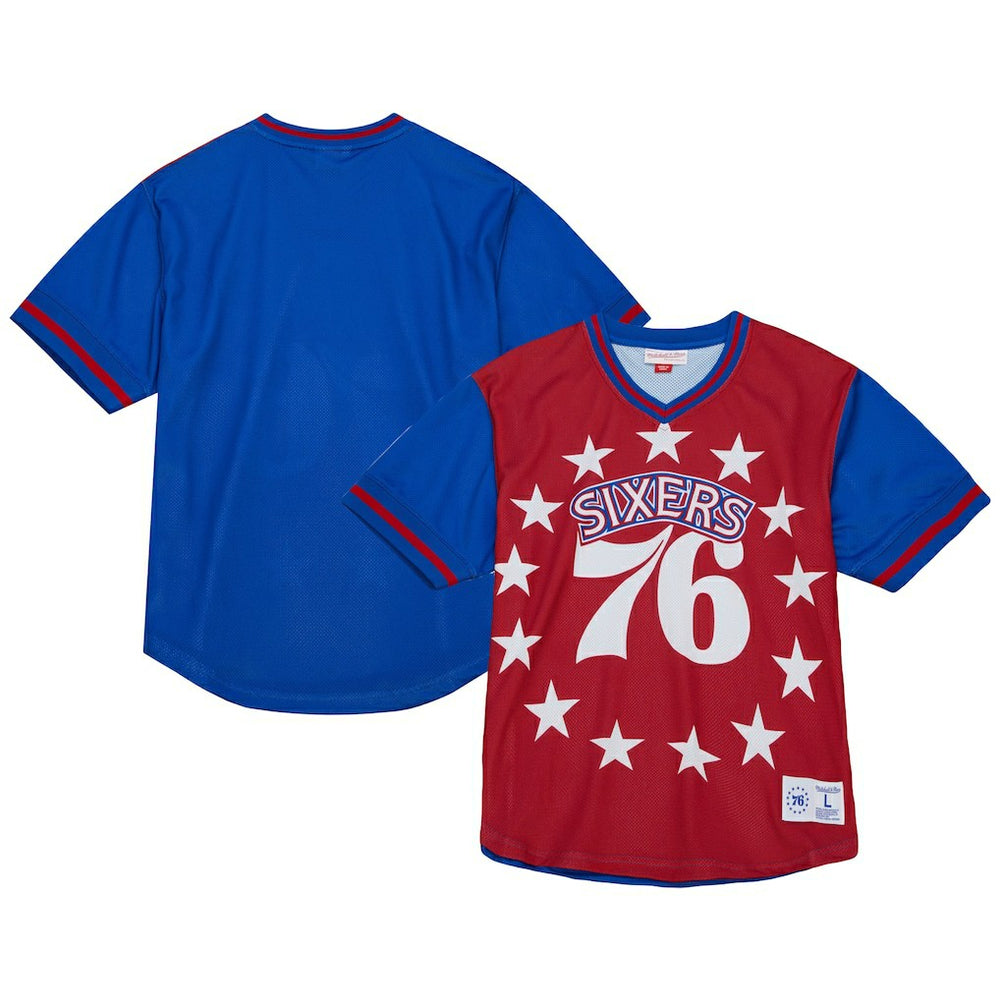 Philadelphia 76ers Jumbotron 3.0 Mesh V-Neck T-Shirt Red | Mitchell & Ness online
