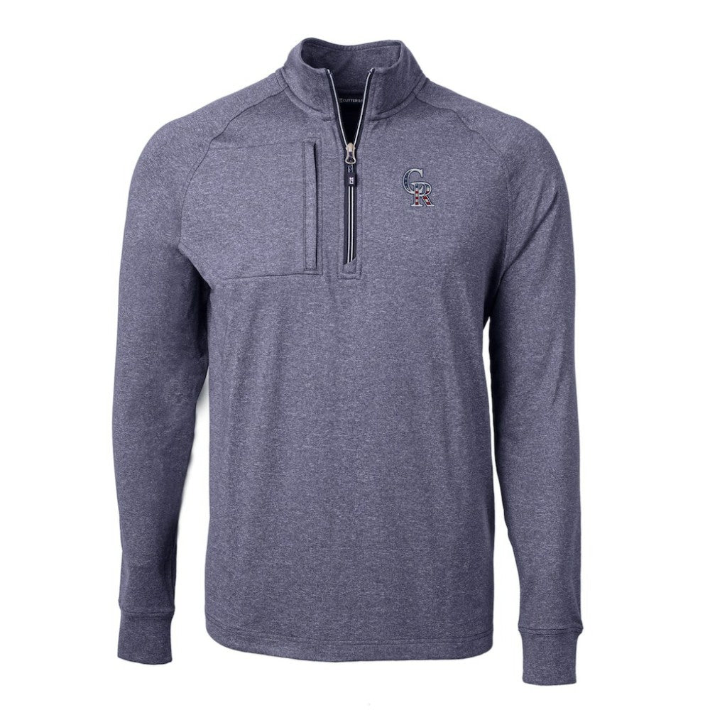 Colorado Rockies Cutter & Buck Americana Logo Big & Tall Adapt Eco Knit Stretch Recycled Quarter-Zip Pullover Top - Heather Navy - MLB Sale