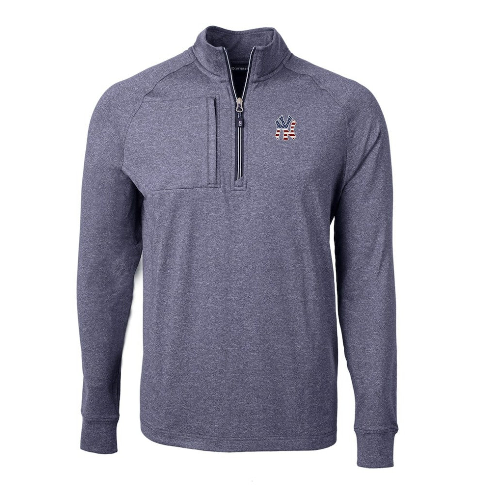New York Yankees Cutter & Buck Americana Logo Big & Tall Adapt Eco Knit Stretch Recycled Quarter-Zip Pullover Top - Heather Navy - MLB Sale