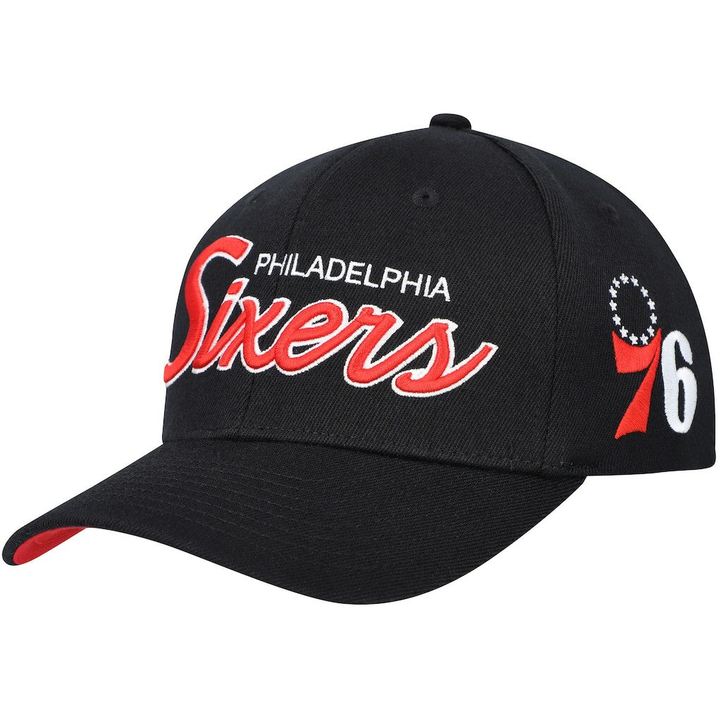 Philadelphia 76ers MVP Team Script 2.0 Stretch-Snapback Hat Black | Mitchell & Ness discount