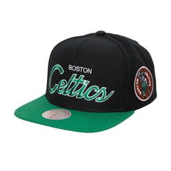 Boston Celtics Hardwood Classics MVP Team Script 2.0 Snapback Hat Black | Mitchell & Ness