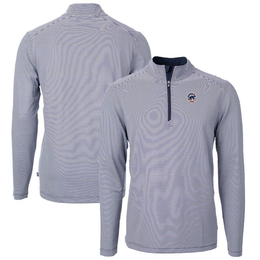 Chicago Cubs Cutter & Buck Americana Logo Virtue Eco Pique Stripe Recycled Quarter-Zip Pullover Top - Navy - MLB Lifestyle