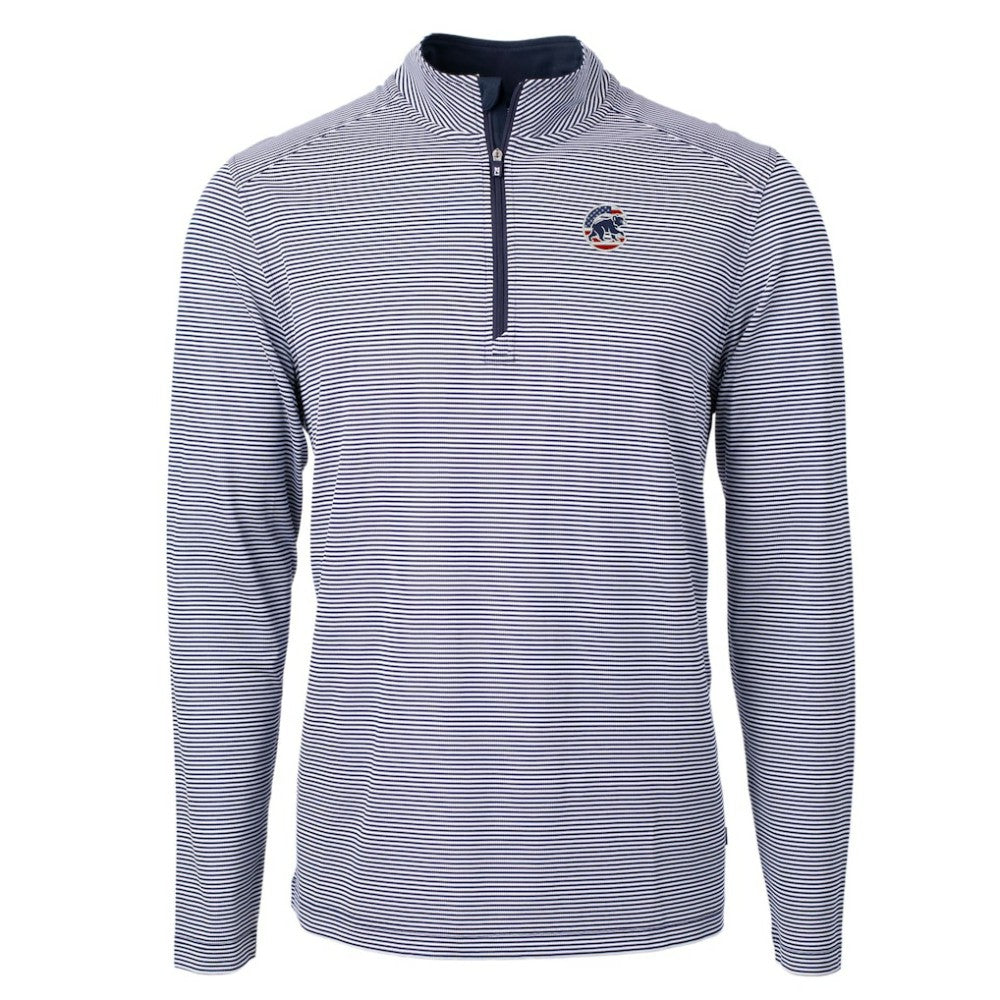 Chicago Cubs Cutter & Buck Americana Logo Virtue Eco Pique Stripe Recycled Quarter-Zip Pullover Top - Navy - MLB Lifestyle