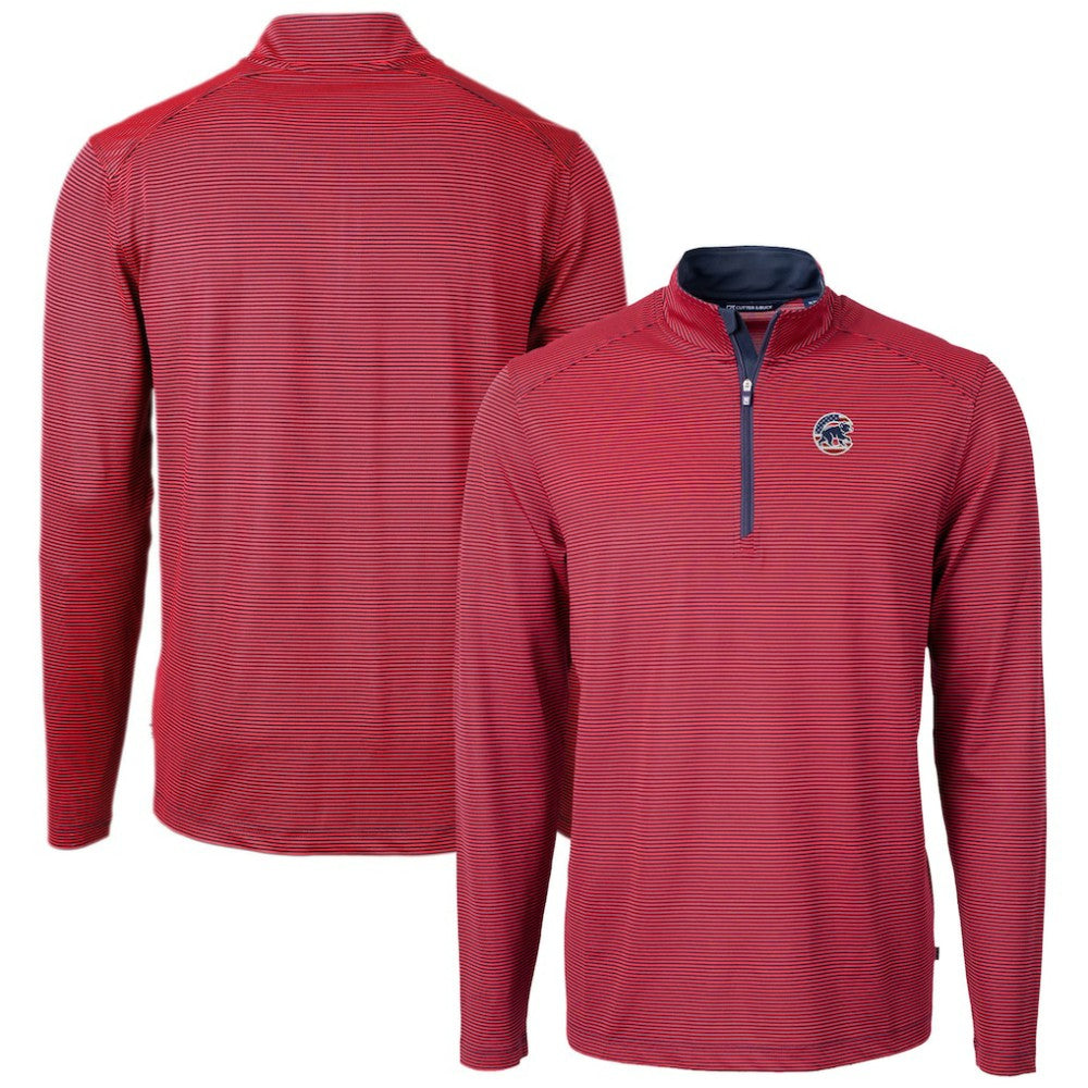 Chicago Cubs Cutter & Buck Americana Logo Virtue Eco Pique Stripe Recycled Quarter-Zip Pullover Top - Red - MLB Sale