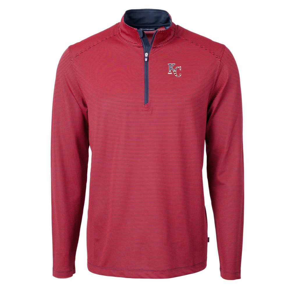Kansas City Royals Cutter & Buck Americana Logo Virtue Eco Pique Stripe Recycled Quarter-Zip Pullover Top - Red - MLB Sale