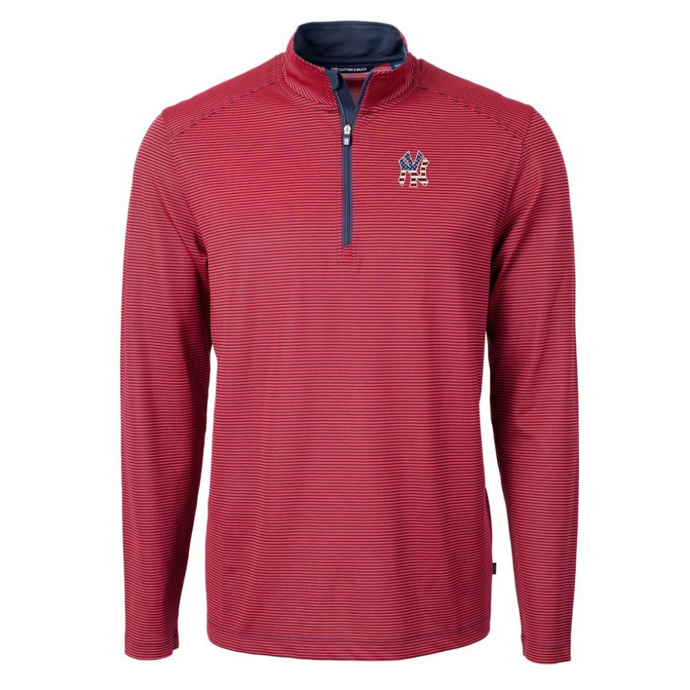 New York Yankees Cutter & Buck Americana Logo Virtue Eco Pique Stripe Recycled Quarter-Zip Pullover Top - Red - MLB on Sale