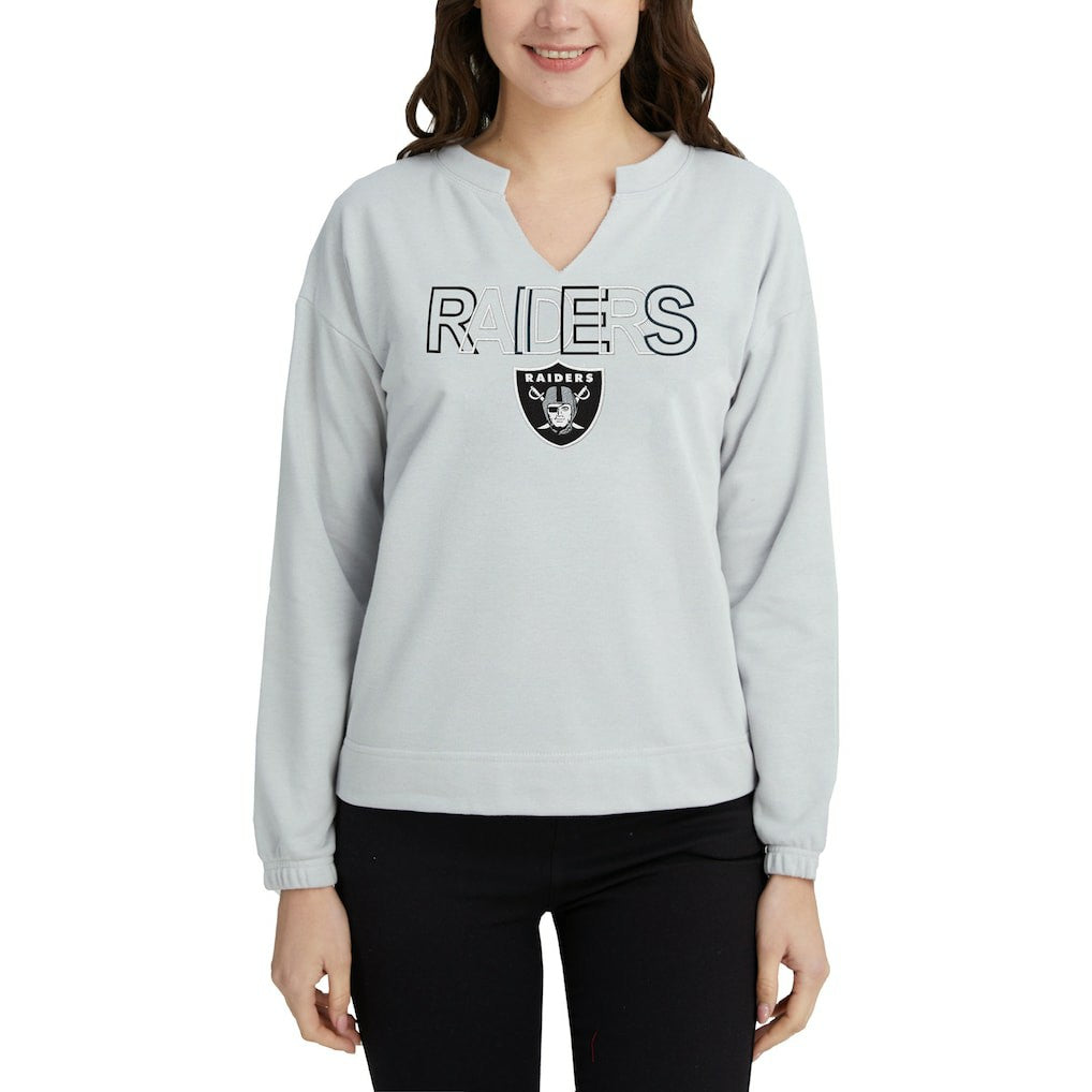Las Vegas Raiders Concepts Sport Women's Sunray Notch Neck Long Sleeve Top Gray