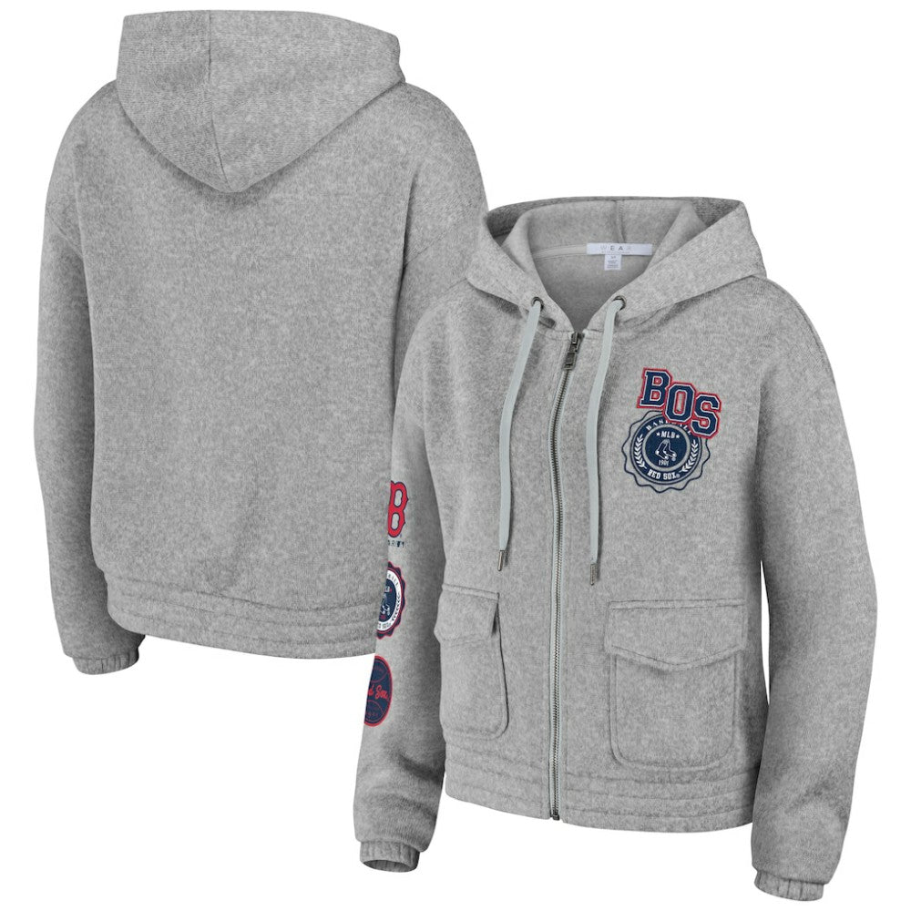 Boston Red Sox WEAR by Erin Andrews Women's Full-Zip Hoodie - Gray - MLB Lifestyle