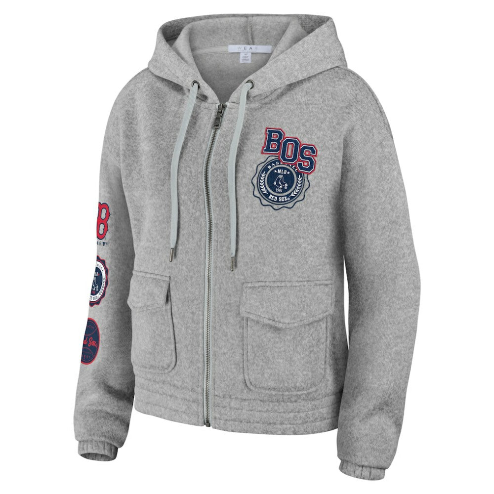 Boston Red Sox WEAR by Erin Andrews Women's Full-Zip Hoodie - Gray - MLB Lifestyle