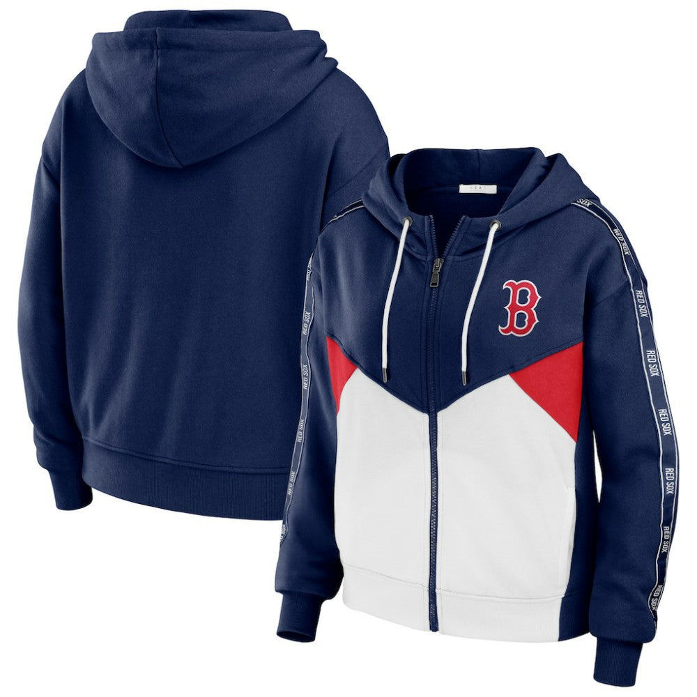 Boston Red Sox WEAR by Erin Andrews Women's  Color Block Full-Zip Hoodie - Navy/White - MLB on Sale