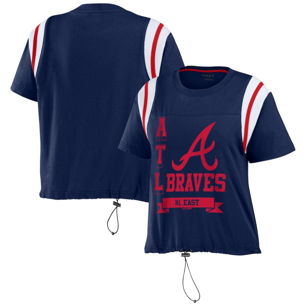 Atlanta Braves WEAR by Erin Andrews Women's Cinched Colorblock T-Shirt - Navy - MLB Online