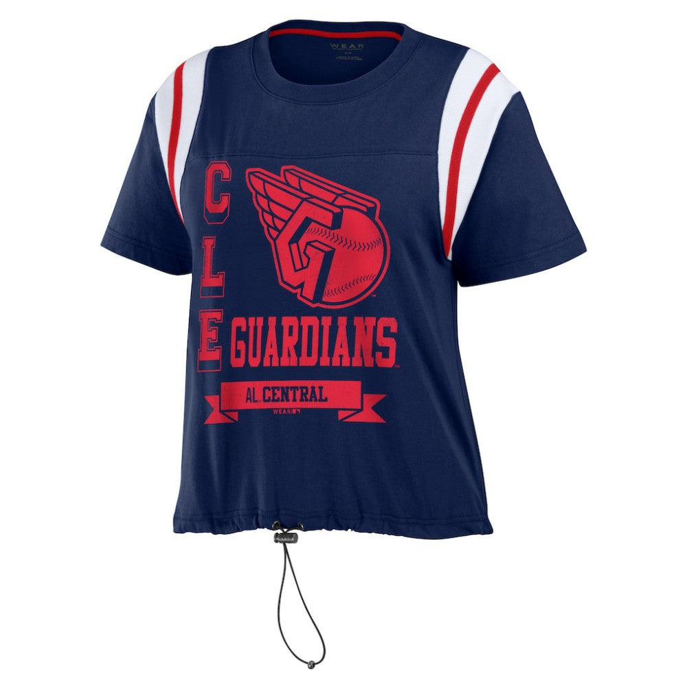 Cleveland Guardians WEAR by Erin Andrews Women's Cinched Colorblock T-Shirt - Navy - MLB Lifestyle