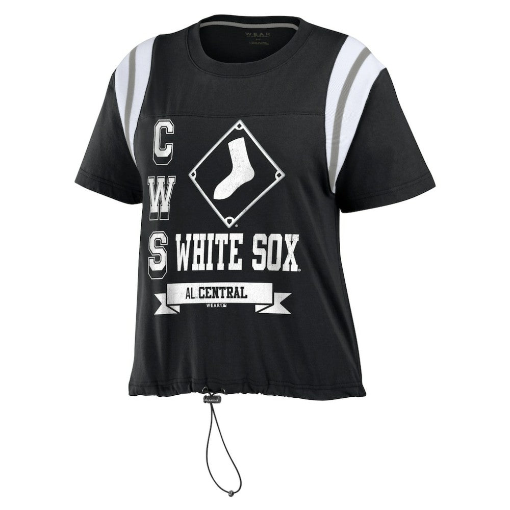 Chicago White Sox WEAR by Erin Andrews Women's Cinched Colorblock T-Shirt - Black - MLB Discount