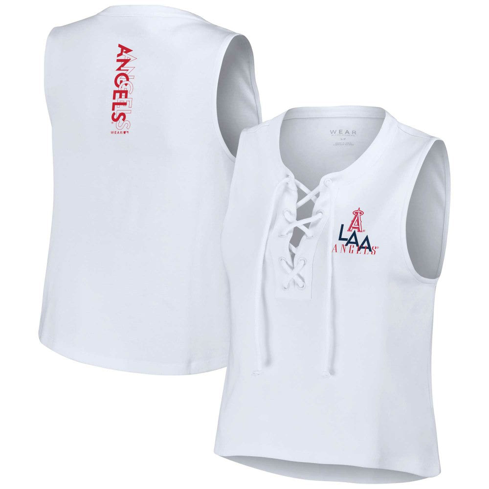 Los Angeles Angels WEAR by Erin Andrews Women's Lace-Up Tank Top - White - MLB Discount