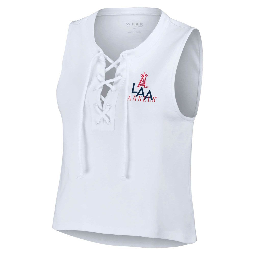 Los Angeles Angels WEAR by Erin Andrews Women's Lace-Up Tank Top - White - MLB Discount