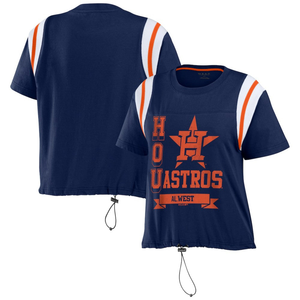 Houston Astros WEAR by Erin Andrews Women's Cinched Colorblock T-Shirt - Navy - MLB Discount