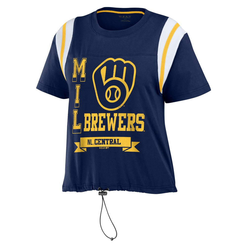Milwaukee Brewers WEAR by Erin Andrews Women's Cinched Colorblock T-Shirt - Navy - MLB on Sale