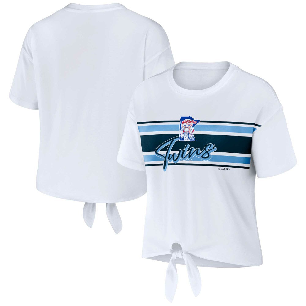 Minnesota Twins WEAR by Erin Andrews Women's Front Tie T-Shirt - White - MLB Sale