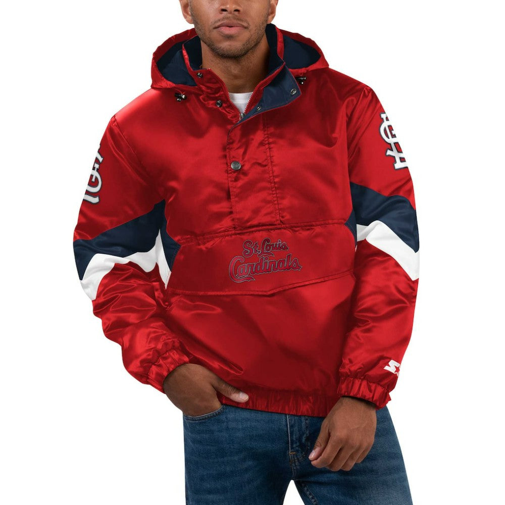 St. Louis Cardinals Starter Force Play II Half-Zip Hooded Jacket - Red - MLB Discount