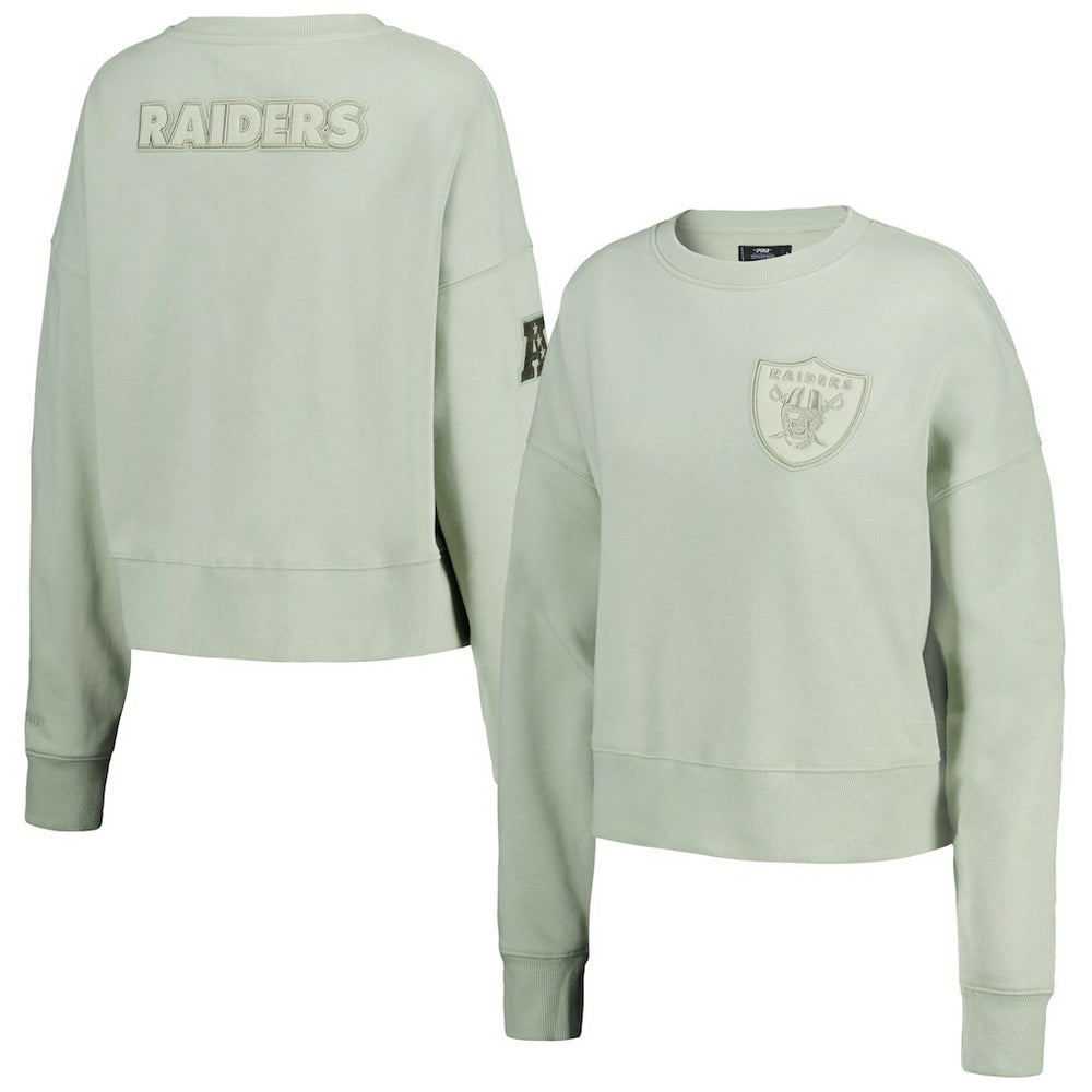 Las Vegas Raiders Pro Standard Women's Oversized Cropped Neutral Pullover Sweatshirt Light Green