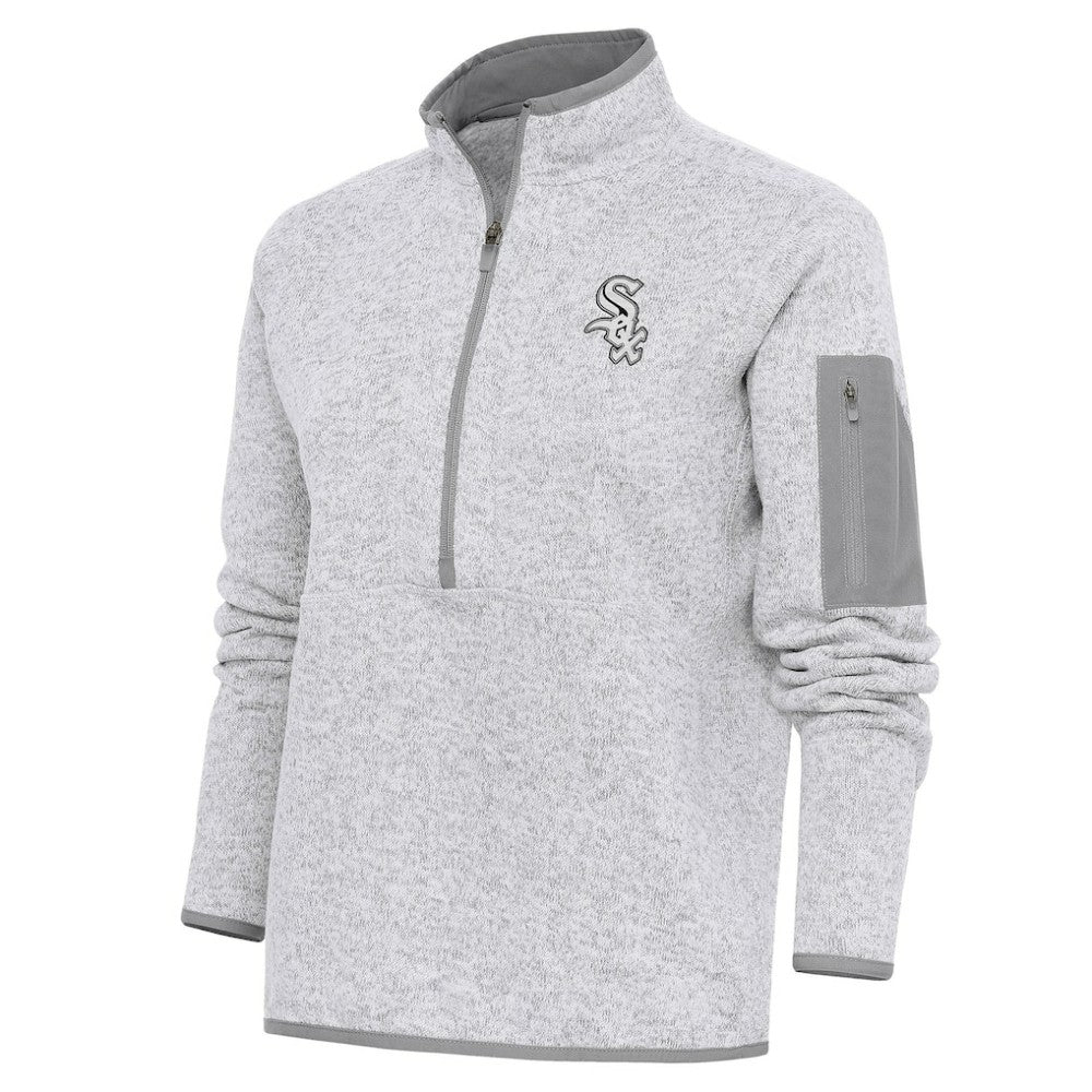 Chicago White Sox Antigua Women's Brushed Metallic Fortune Half-Zip Pullover Jacket - Heather Gray - MLB Sale