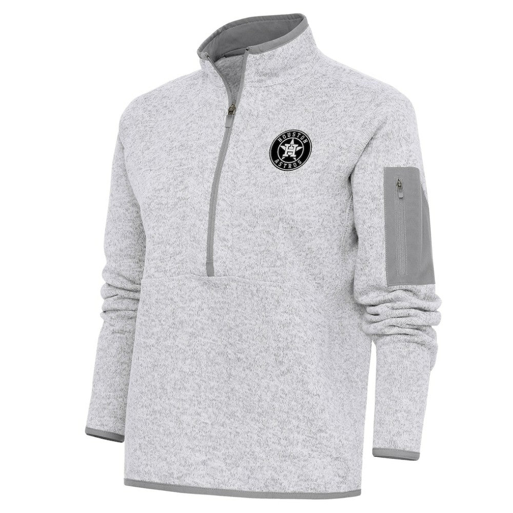 Houston Astros Antigua Women's Brushed Metallic Fortune Half-Zip Pullover Jacket - Heather Gray - MLB Sale