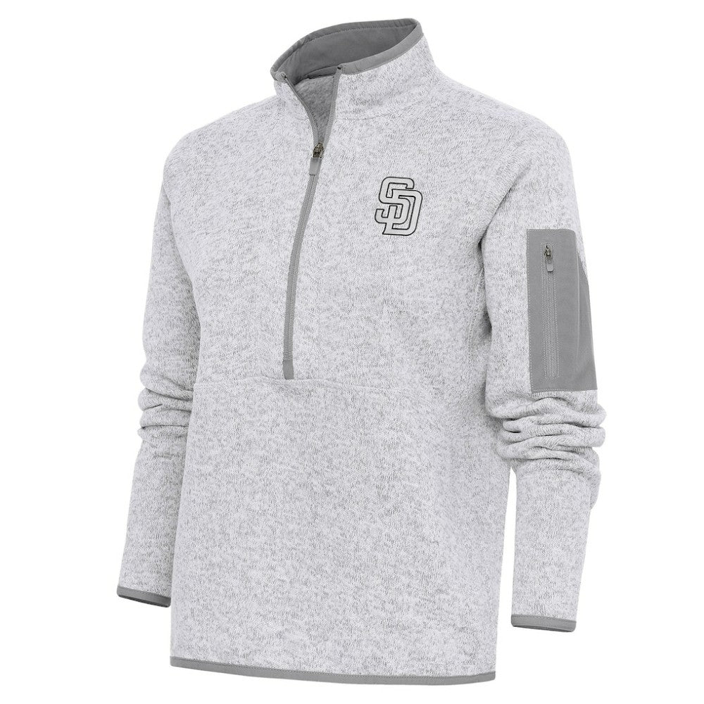 San Diego Padres Antigua Women's Brushed Metallic Fortune Half-Zip Pullover Jacket - Heather Gray - MLB Lifestyle