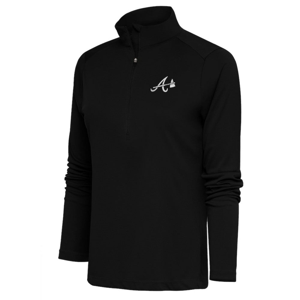 Atlanta Braves Antigua Women's Brushed Metallic Tribute Half-Zip Pullover Top - Black - MLB Discount