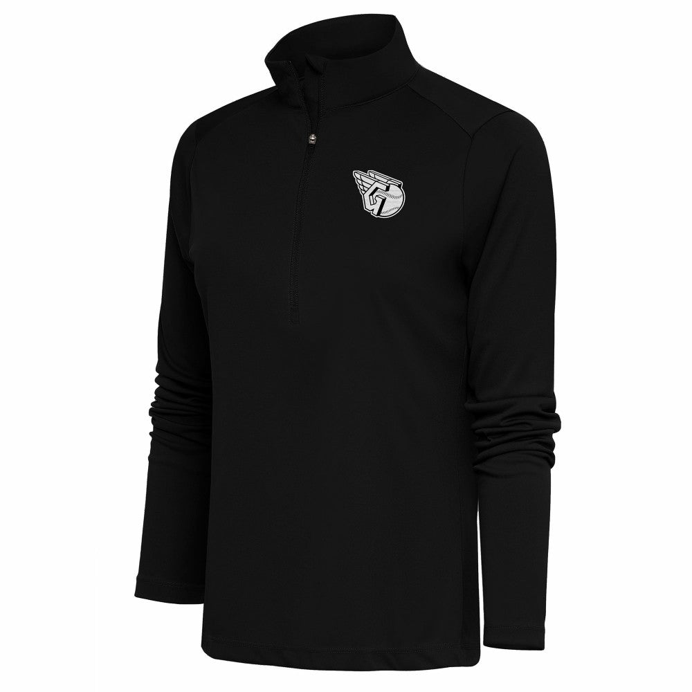 Cleveland Guardians Antigua Women's Brushed Metallic Tribute Half-Zip Pullover Top - Black - MLB Discount