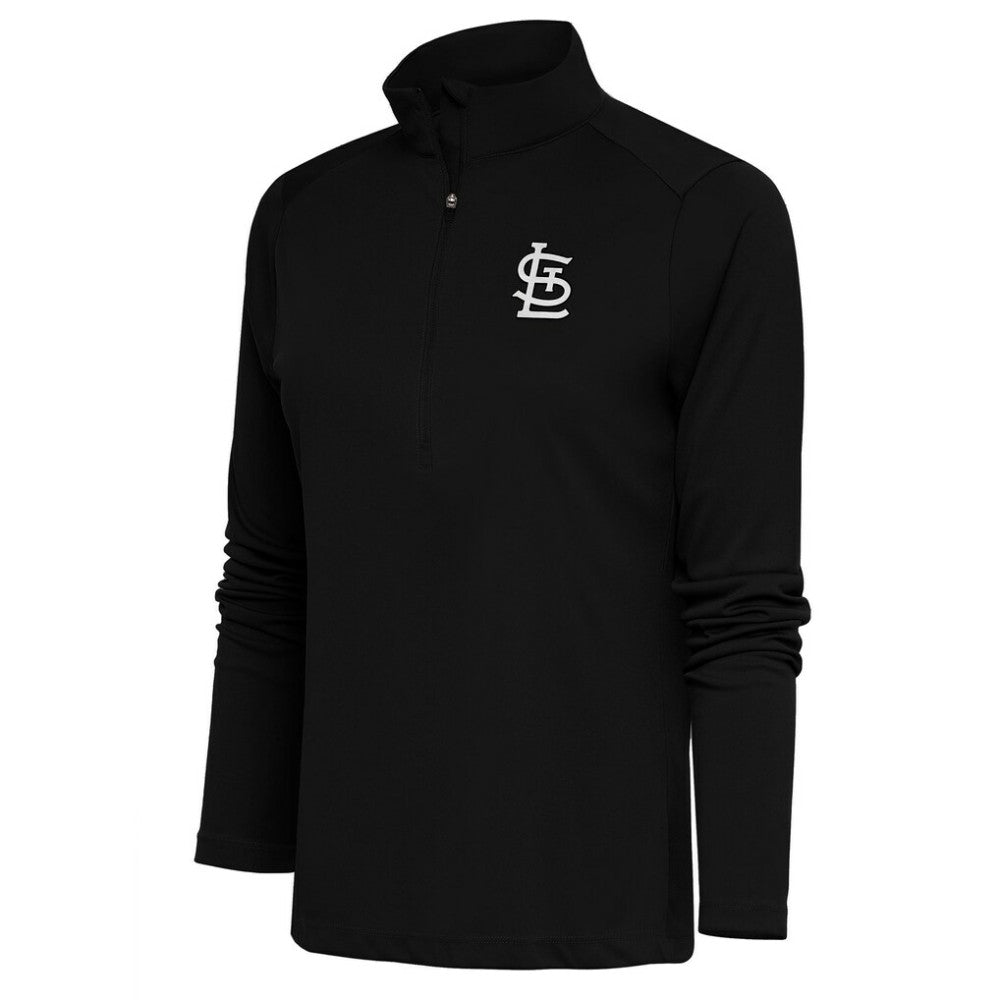 St. Louis Cardinals Antigua Women's Brushed Metallic Tribute Half-Zip Pullover Top - Black - MLB on Sale