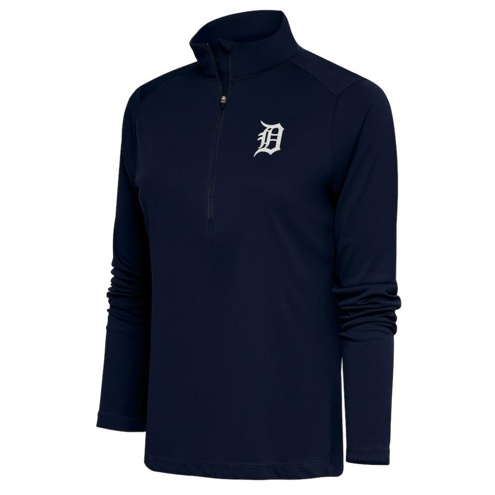 Detroit Tigers Antigua Women's Brushed Metallic Tribute Half-Zip Pullover Top - Navy - MLB Discount
