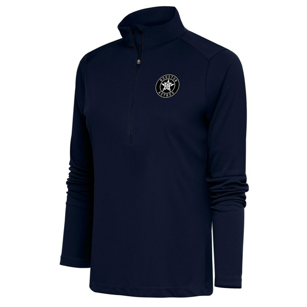 Houston Astros Antigua Women's Brushed Metallic Tribute Half-Zip Pullover Top - Navy - MLB Lifestyle