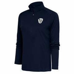 Milwaukee Brewers Antigua Women's Brushed Metallic Tribute Half-Zip Pullover Top - Navy - MLB on Sale
