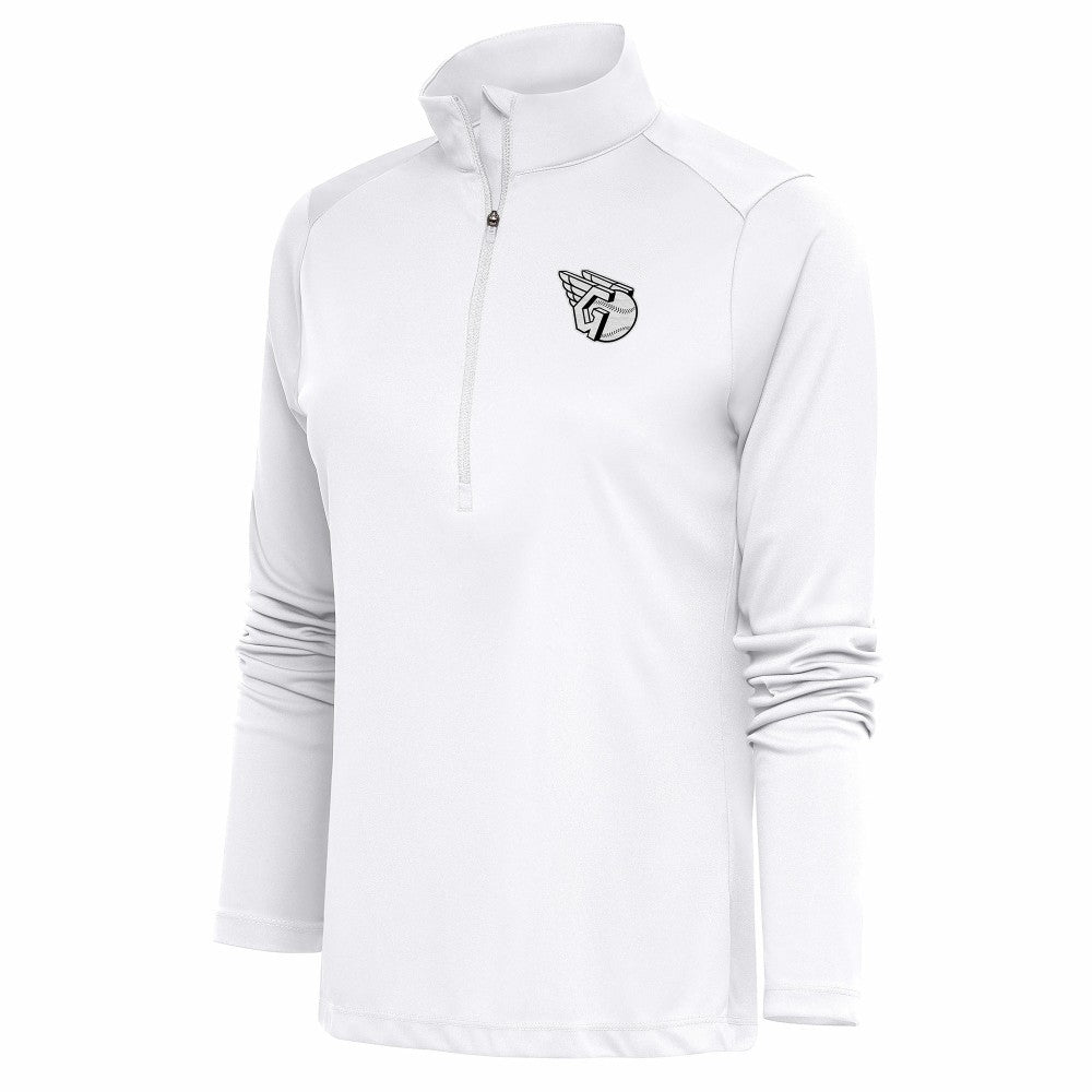 Cleveland Guardians Antigua Women's Brushed Metallic Tribute Half-Zip Pullover Top - White - MLB Lifestyle
