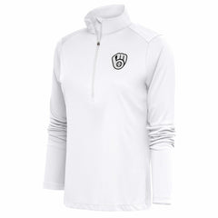 Milwaukee Brewers Antigua Women's Brushed Metallic Tribute Half-Zip Pullover Top - White - MLB Online