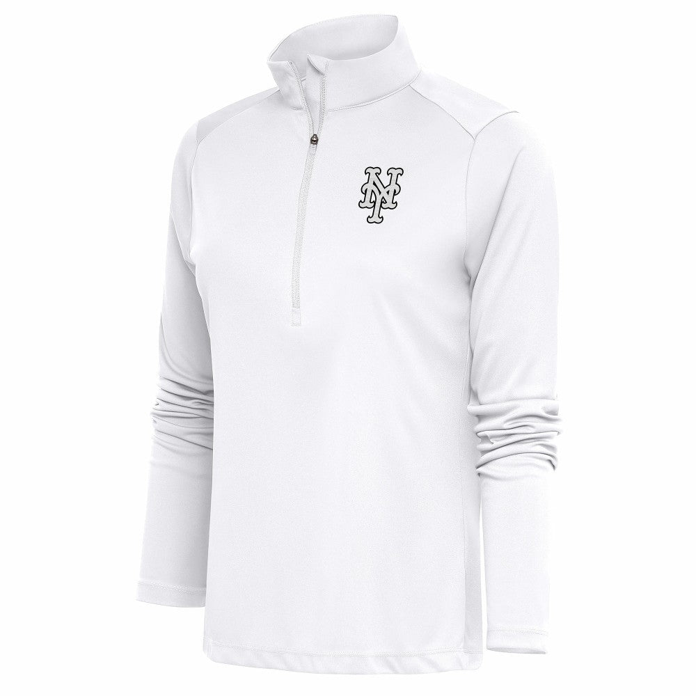 New York Mets Antigua Women's Brushed Metallic Tribute Half-Zip Pullover Top - White - MLB on Sale