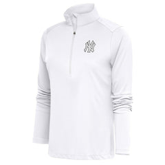 New York Yankees Antigua Women's Brushed Metallic Tribute Half-Zip Pullover Top - White - MLB Lifestyle