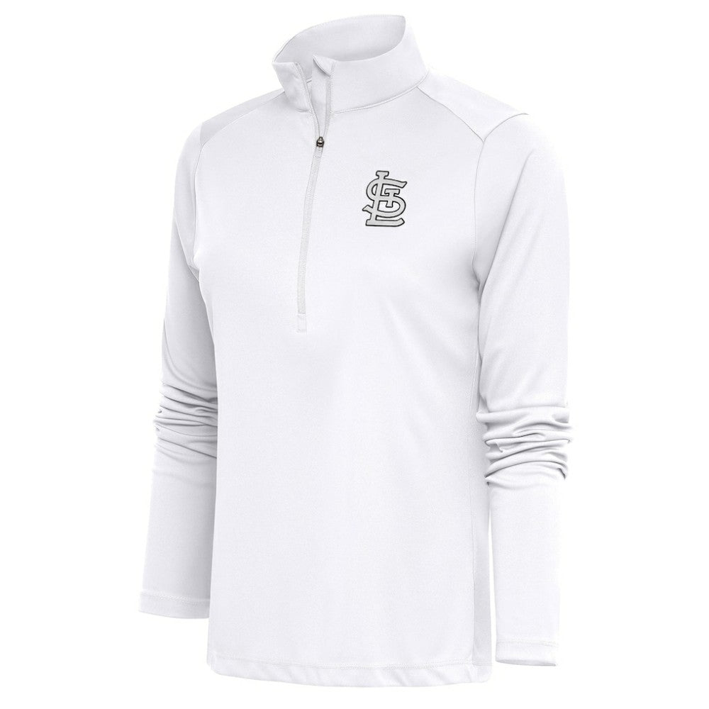 St. Louis Cardinals Antigua Women's Brushed Metallic Tribute Half-Zip Pullover Top - White - MLB Online