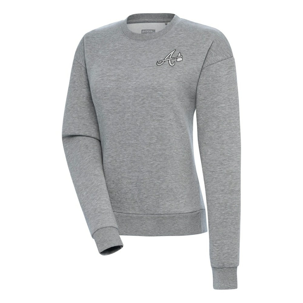 Atlanta Braves Antigua Women's Brushed Metallic Victory Pullover Sweatshirt - Heather Gray - MLB Discount