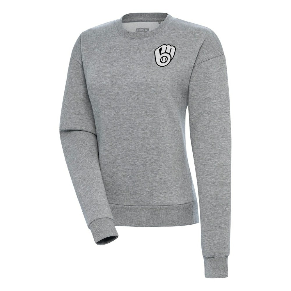 Milwaukee Brewers Antigua Women's Brushed Metallic Victory Pullover Sweatshirt - Heather Gray - MLB Sale
